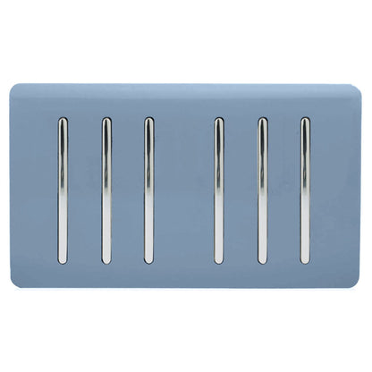 Trendi Artistic Modern Glossy 6 Gang 2 Way Rocker Double Plate Tactile Light Switch Sky