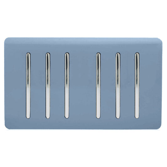 Trendi Artistic Modern Glossy 6 Gang 2 Way Rocker Double Plate Tactile Light Switch Sky