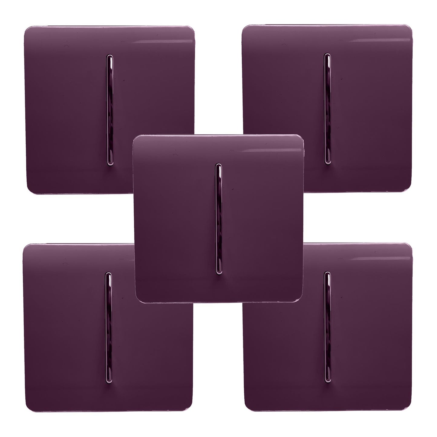 Trendi 1 Gang 2 Way 240V Screwless Artistic Modern Glossy 10 Amp Chrome Rocker Electrical Wall Light Switch in Plum Purple (5 pack)
