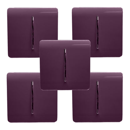 Trendi 1 Gang 2 Way 240V Screwless Artistic Modern Glossy 10 Amp Chrome Rocker Electrical Wall Light Switch in Plum Purple (5 pack)