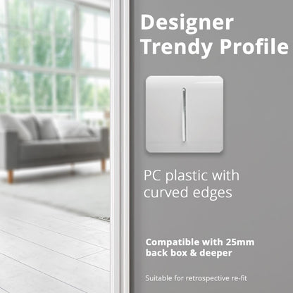 Trendi 1 Gang 2 Way 240V Screwless Artistic Modern Glossy 10 Amp Chrome Rocker Electrical Wall Light Switch in Ice White (5 pack)
