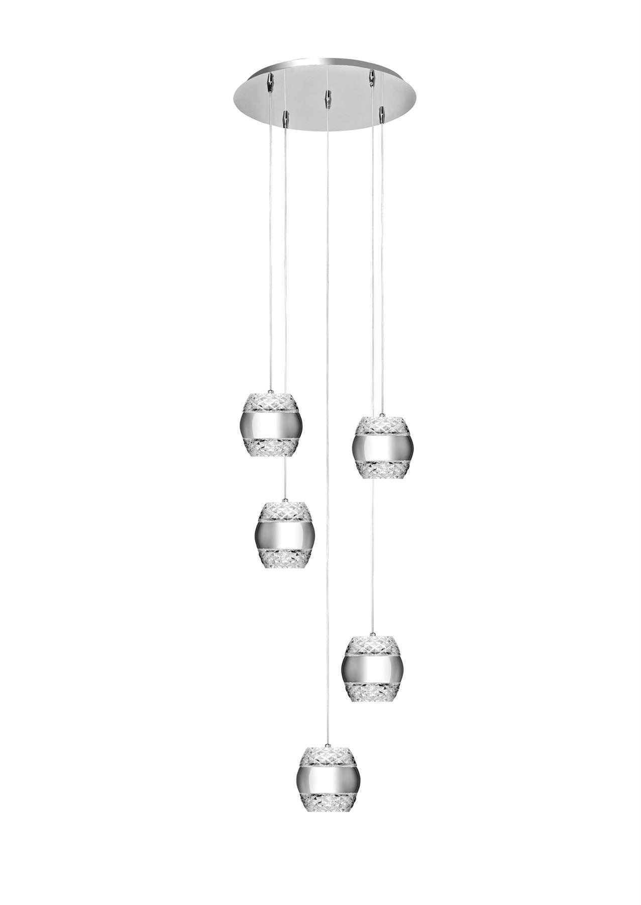 Mantra M5169 Khalifa Pendant 5 X 6W LED 3000K Line Polished Chrome/Glass, 5400lm,, 3yrs Warranty
