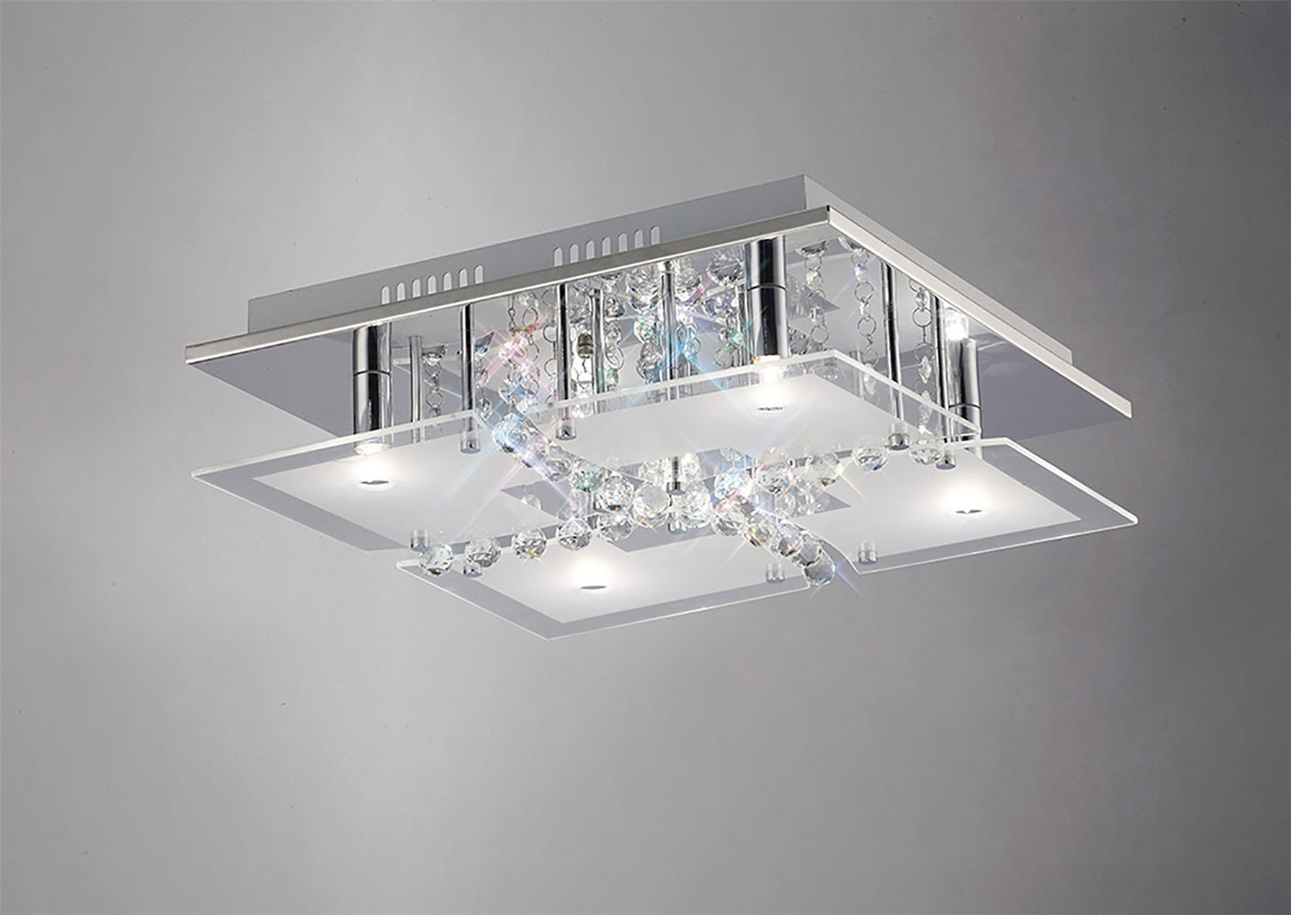 Diyas Chisora Square Flush  5 Light G9 Polished Chrome/Glass/Crystal Ceiling Light Fitting