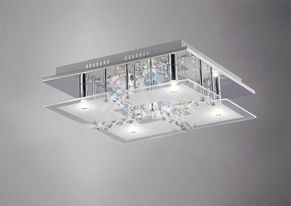 Diyas Chisora Square Flush  5 Light G9 Polished Chrome/Glass/Crystal Ceiling Light Fitting