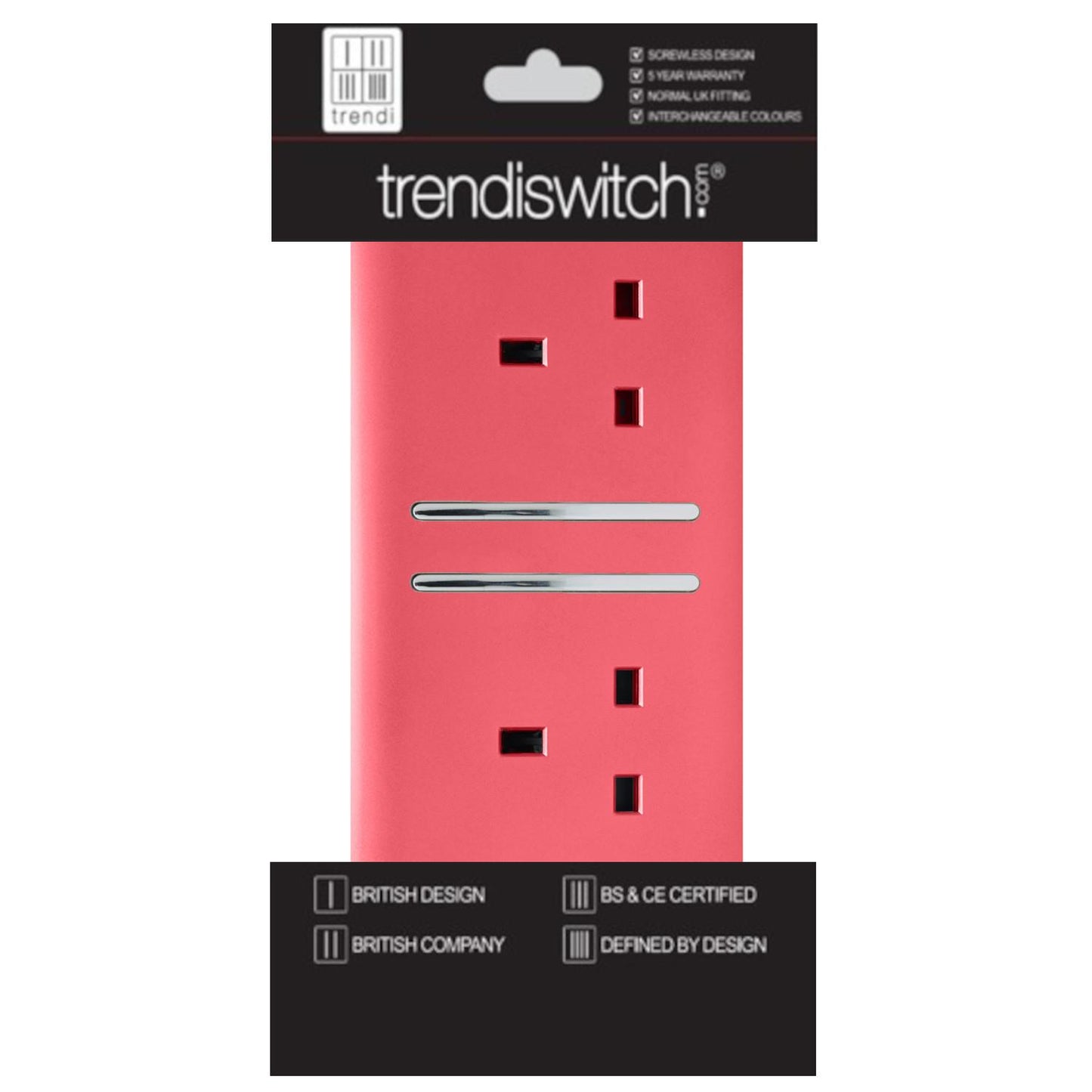 Trendi 2 Gang Artistic Modern Glossy 13 Amp Switched Plug Socket Strawberry (7 Pack)