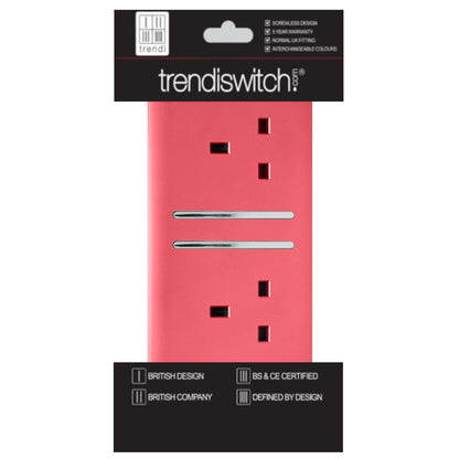 Trendi 2 Gang Artistic Modern Glossy 13 Amp Switched Plug Socket Strawberry (7 Pack)