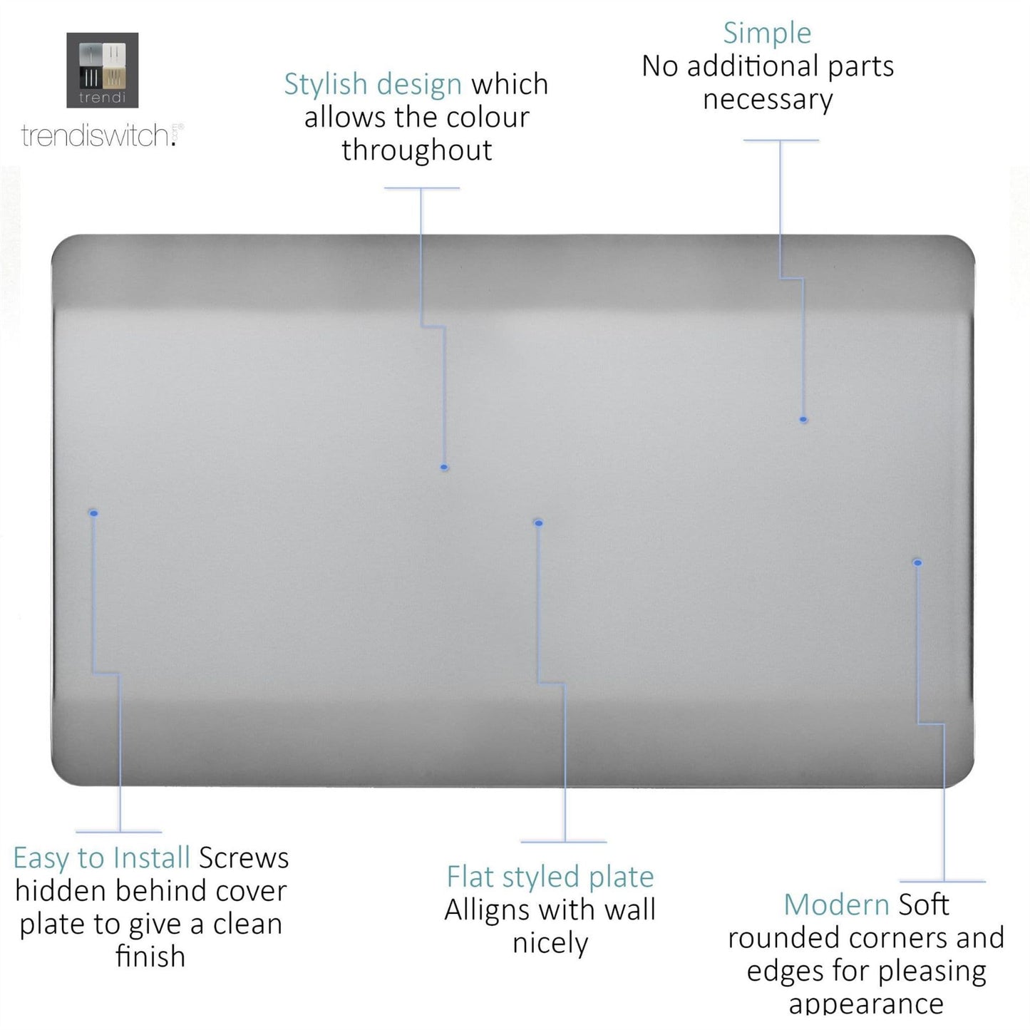 Trendi 2 Gang Artistic Modern Glossy Tactile Double Blanking Plate Stainless Steel