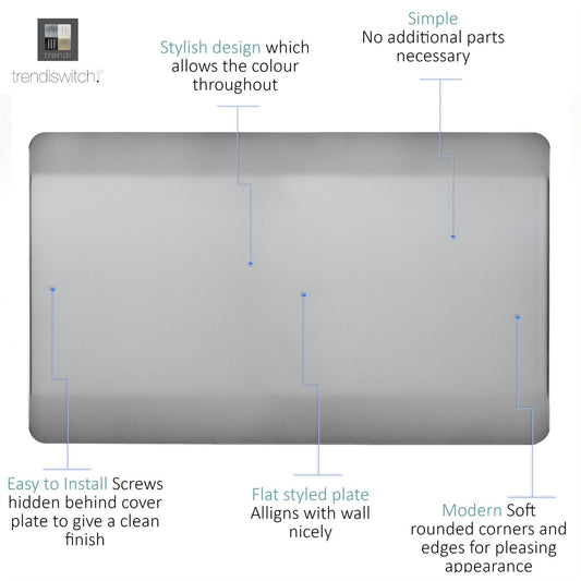 Trendi 2 Gang Artistic Modern Glossy Tactile Double Blanking Plate Stainless Steel