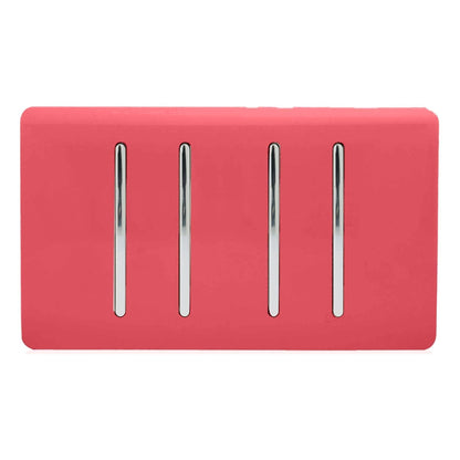 Trendi 4 Gang 3 Way Intermediate Artistic Modern Glossy 10 Amp Rocker Light Switch Strawberry