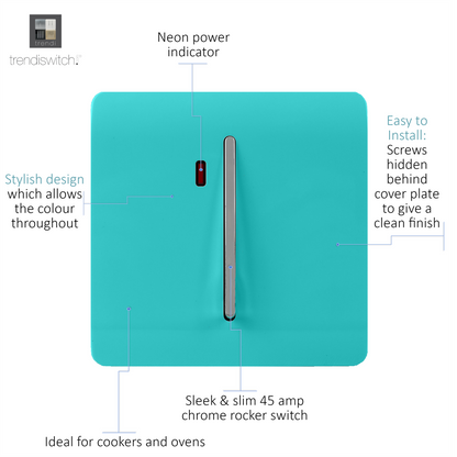 Trendi Artistic Modern Glossy 45 A Tactile Light Switch & Neon Insert Bright Teal