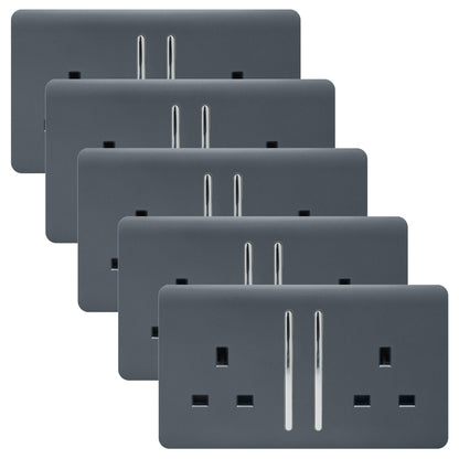 Trendi 2 Gang Artistic Modern Glossy 13 Amp Switched Tactile Plug Socket Warm Grey (5 Pack)