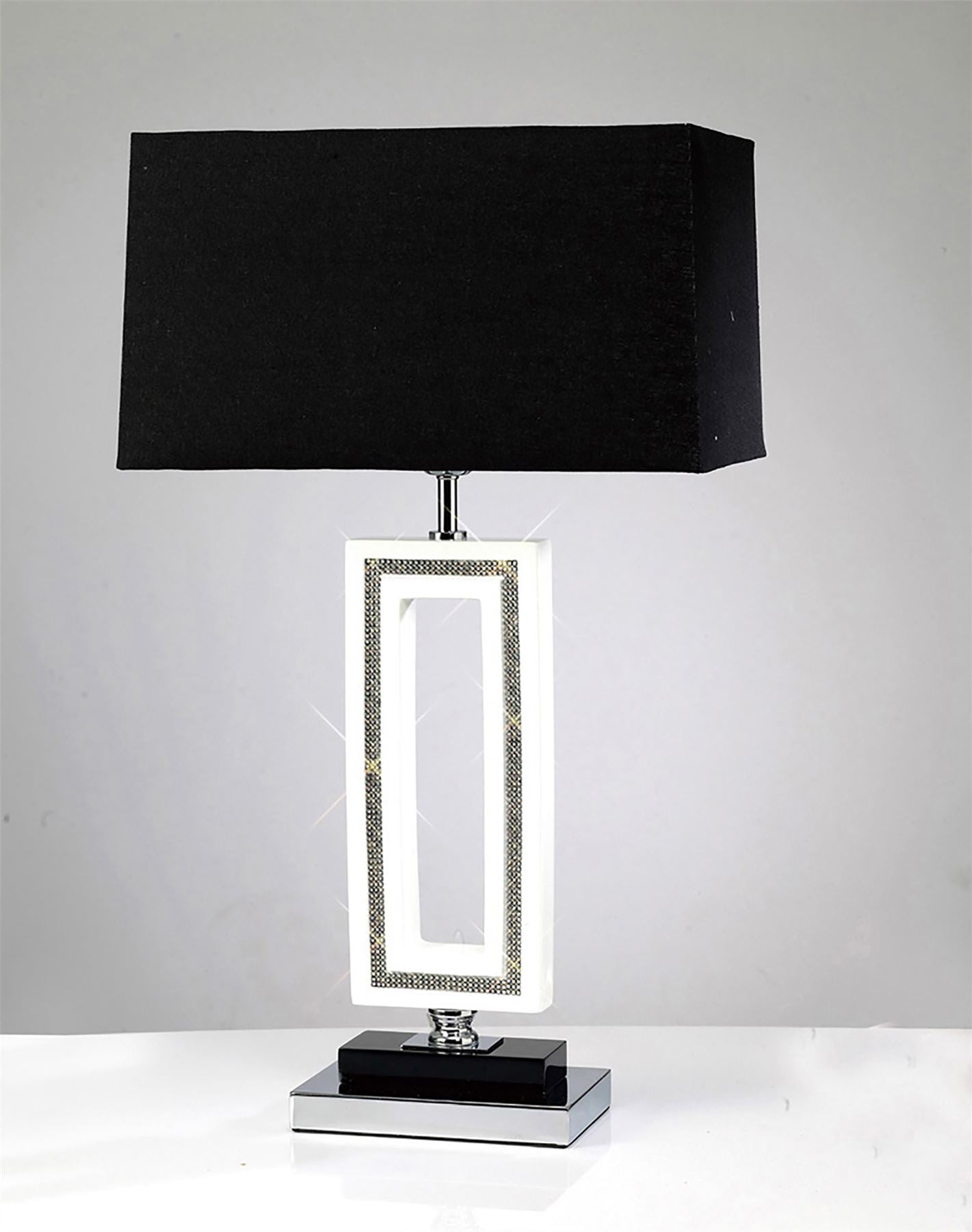 Diyas Home (DH) Linea Table Lamp Rectangle 1 Light E27 with Black Shade Polished Chrome/ Black/Crystal