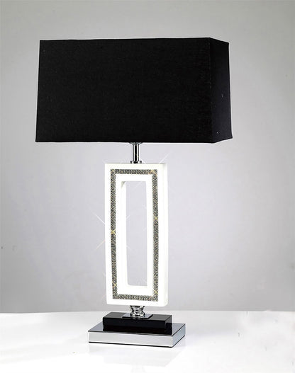 Diyas Home (DH) Linea Table Lamp Rectangle 1 Light E27 with Black Shade Polished Chrome/ Black/Crystal
