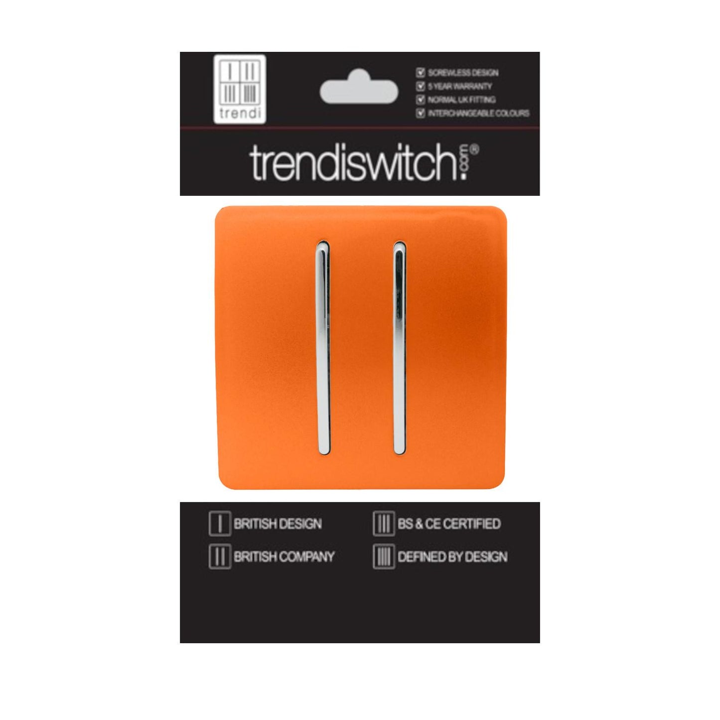 Trendi 2 Gang 2 Way 240V Screwless Artistic Modern Glossy 10 Amp Chrome Rocker Electrical Wall Light Switch in Sunset Orange (2 pack)