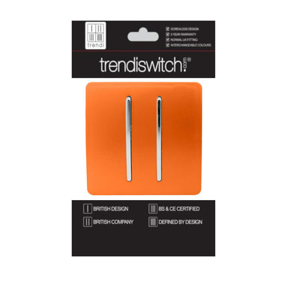 Trendi 2 Gang 2 Way 240V Screwless Artistic Modern Glossy 10 Amp Chrome Rocker Electrical Wall Light Switch in Sunset Orange (2 pack)