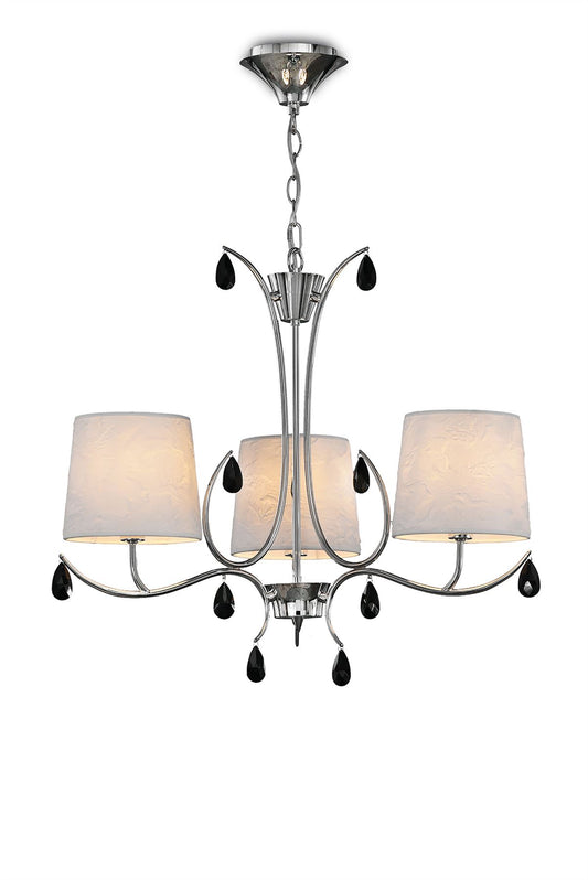Mantra M6315 Andrea Pendant 67cm Round, 5 x E14 (Max 20W), Polished Chrome, White Shades, Black Crystal Droplets