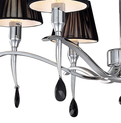 Mantra M0344 Siena Semi Ceiling Round 6 Light E14, Polished Chrome with Black Shades and Black Crystal