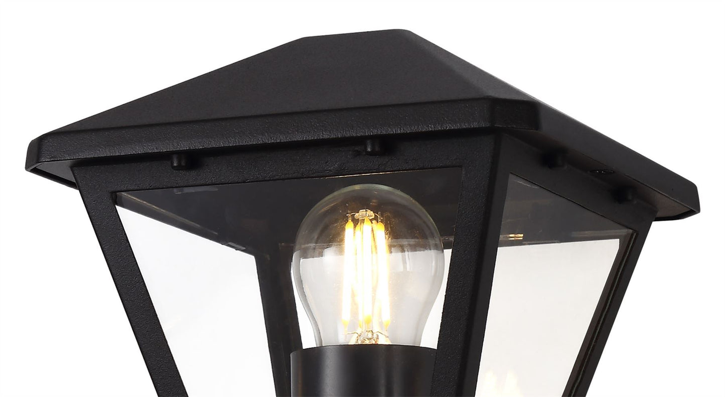Deco Luqi Upward Wall Light, 1 x E27, IP44, Black/Clear Glass, 2yrs Warranty