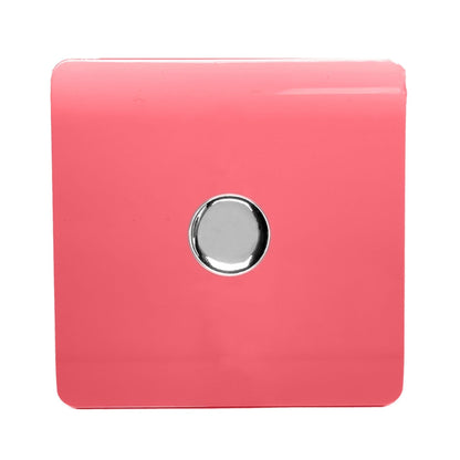 Trendi 1 Gang 2 Way 240V 100w LED Dimmer Screwless Raised Front Plate Plastic Artistic Modern Glossy 10 Amp Chrome Single Electrical Wall Light Switch in Strawberry Red - ART-LDMSB