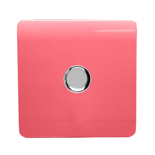 Trendi 1 Gang 2 Way 240V 100w LED Dimmer Screwless Raised Front Plate Plastic Artistic Modern Glossy 10 Amp Chrome Single Electrical Wall Light Switch in Strawberry Red - ART-LDMSB