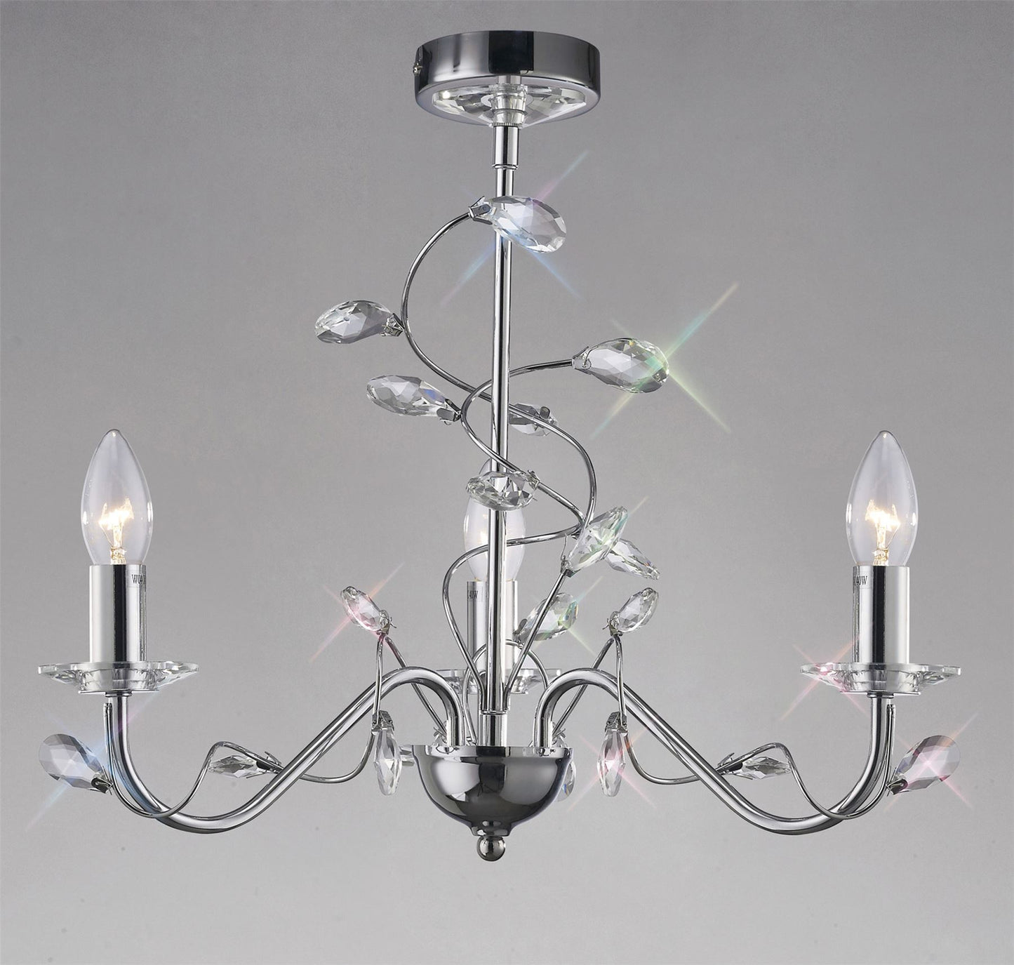 Diyas Willow 50cm  WITHOUT SHADE 3 Light E14 Polished Chrome/Crystal Ceiling Pendant Light Fitting