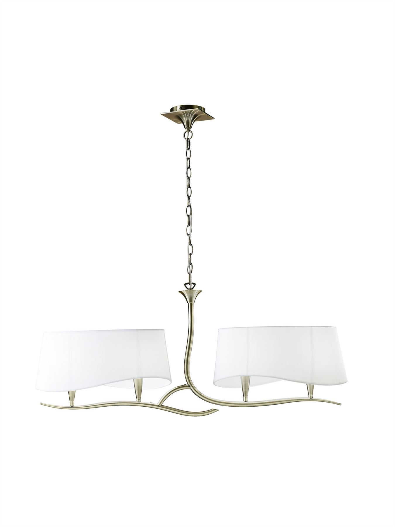Mantra Ninette Linear Pendant 2 Arm 4 Light E14, Antique Brass with Ivory White Shades