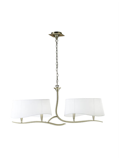Mantra Ninette Linear Pendant 2 Arm 4 Light E14, Antique Brass with Ivory White Shades