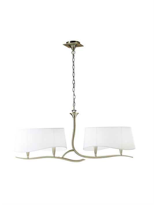 Mantra Ninette Linear Pendant 2 Arm 4 Light E14, Antique Brass with Ivory White Shades
