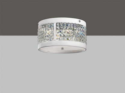 Diyas Celsa 35cm Flush  3 Light E14 Polished Chrome/White Faux Leather/Crystal Ceiling Light Fitting