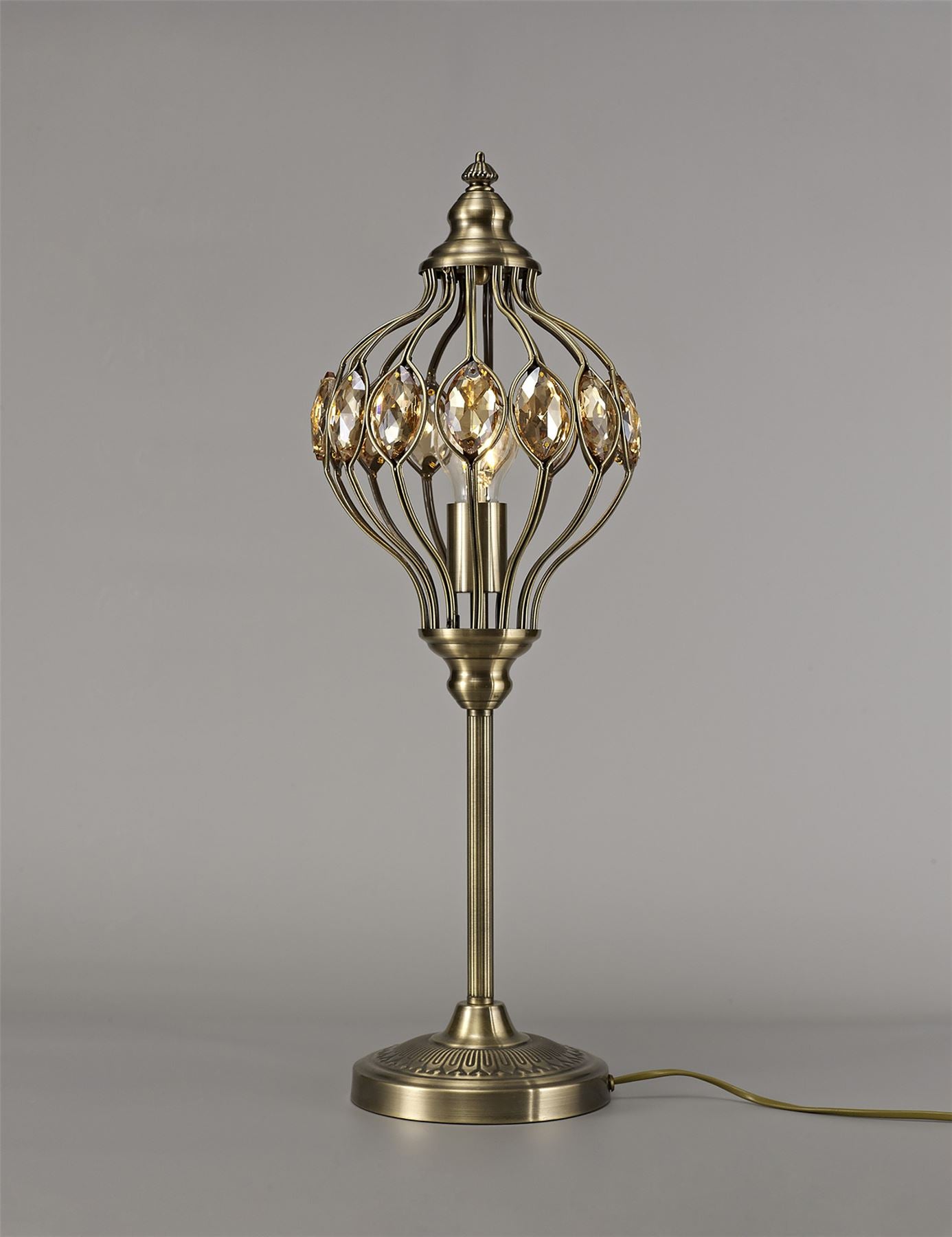 Diyas Marisa Crystal Table Lamp 1 Light E27 Antique Brass & Amber Crystal