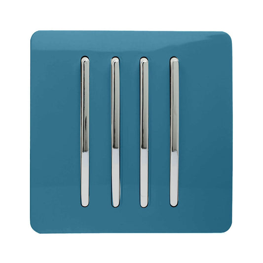 Trendi 4 Gang 2 Way Artistic Modern Glossy 10 Amp Rocker Tactile Light Switch Ocean Blue