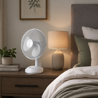 Airo 40W 12 Inch 3 Speed Oscillating Desk Fan in White