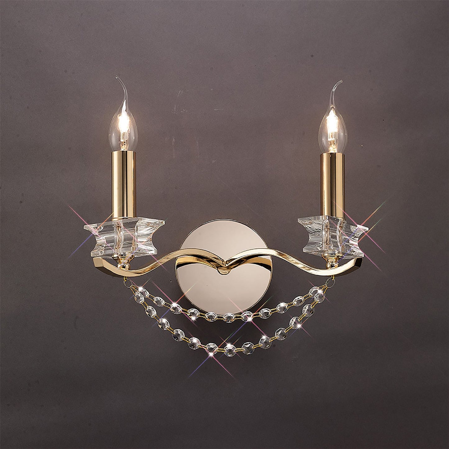 Diyas Nydia Wall Light 2 Light E14 French Gold/Crystal