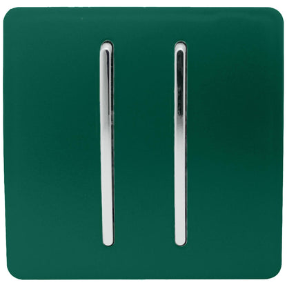 Trendi 2 Gang 2 Way 240V Screwless Artistic Modern Glossy 10 Amp Chrome Rocker Electrical Wall Light Switch in Dark Forest Green (2 pack)