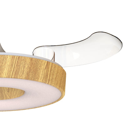 Coin Fan Mini Smart 40cm 36W LED Dimmable Ceiling With Built-In 25W DC Fan, 3000-5000K Remote, APP, Alexa & Google Voice Control, 5710lm, Wood/White