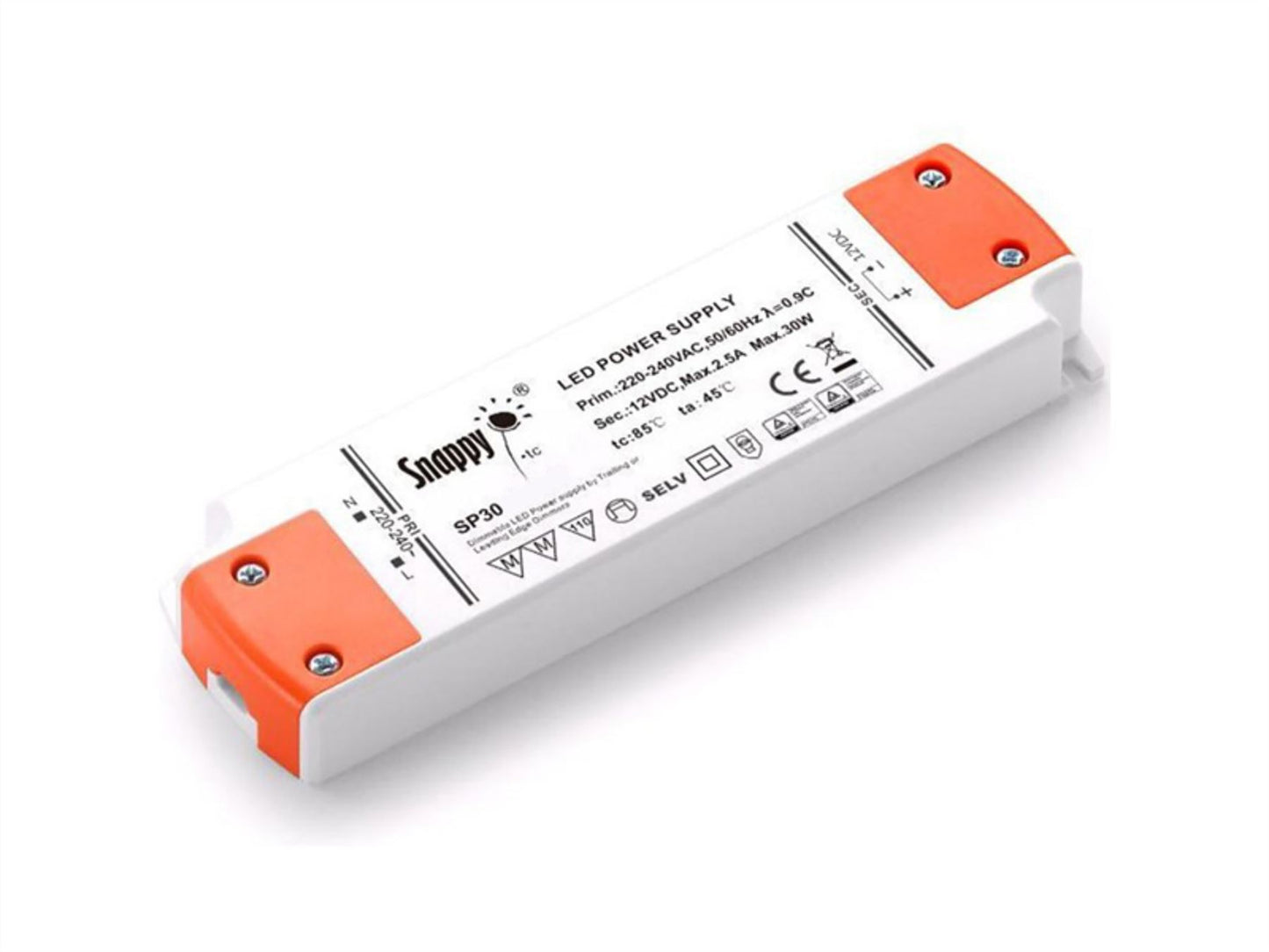 Snappy SP, 30W, Constant Voltage Triac Dimmable PC LED Driver, 24VDC, IP20, Screw Connection, 3yrs Warranty.