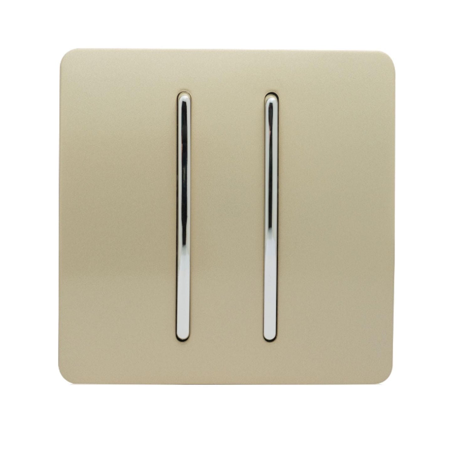 Trendi 2 Gang (2 Way & 3 way Intermediate) 240V Screwless Raised Front Plate Plastic Artistic Modern Glossy 10 Amp Chrome Rocker Double Electrical Wall Light Switch Champagne Gold - ART-SS29GO