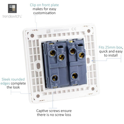 Trendi 2 Gang 2 Way Rocker Double Plate Tactile Light Switch Matt White - ART-SS4MWH