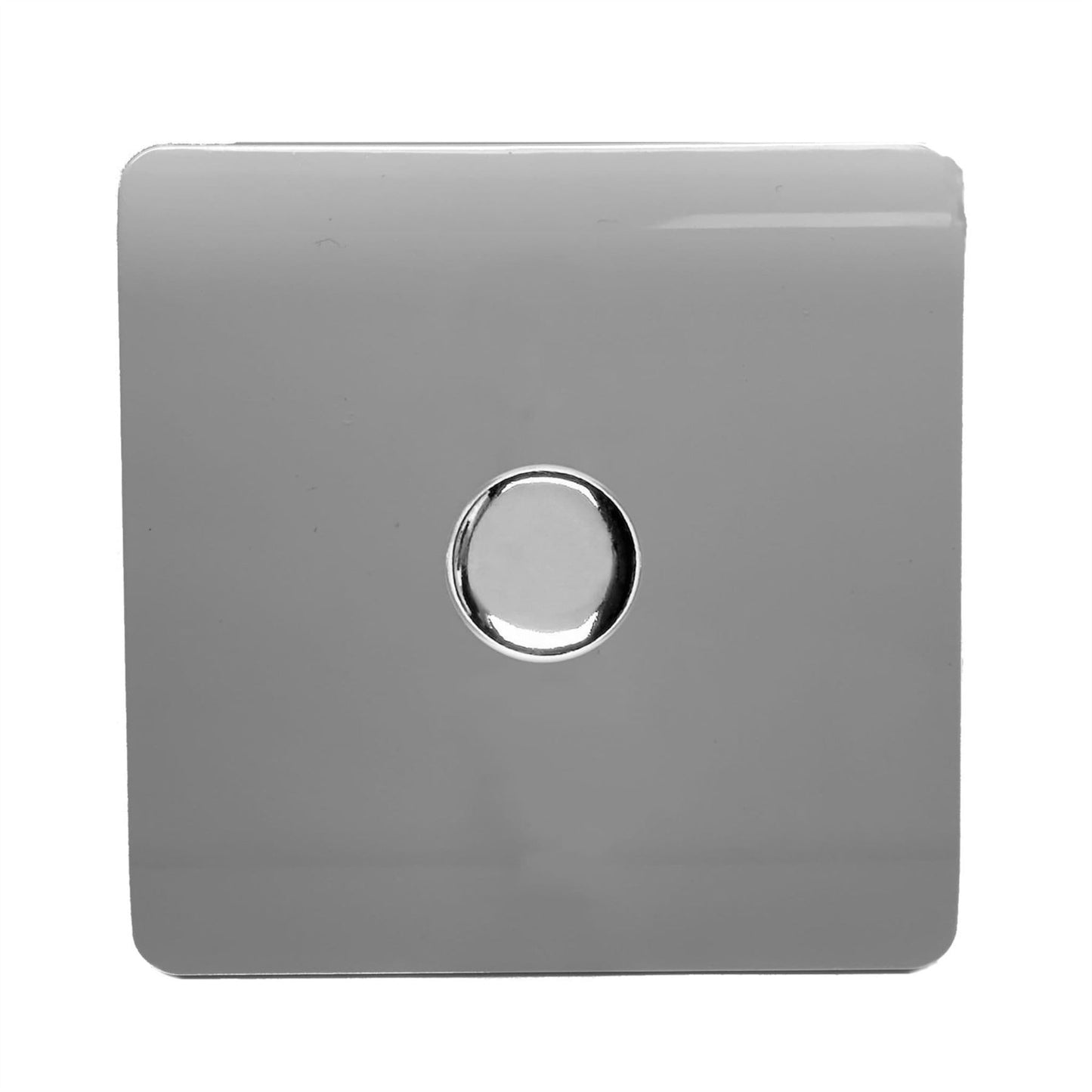 Trendi 1 Gang 2 Way 240V 100w LED Dimmer Screwless Raised Front Plate Plastic Artistic Modern Glossy 10 Amp Chrome Single Electrical Wall Light Switch in Light Grey - ART-LDMLG