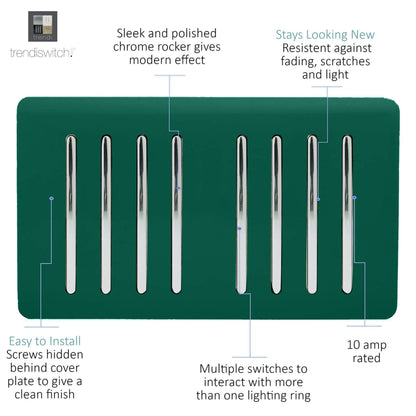 Trendi Artistic Modern Glossy 8 Gang 2 Way Rocker  Double Plate Tactile Light Switch Dark Green