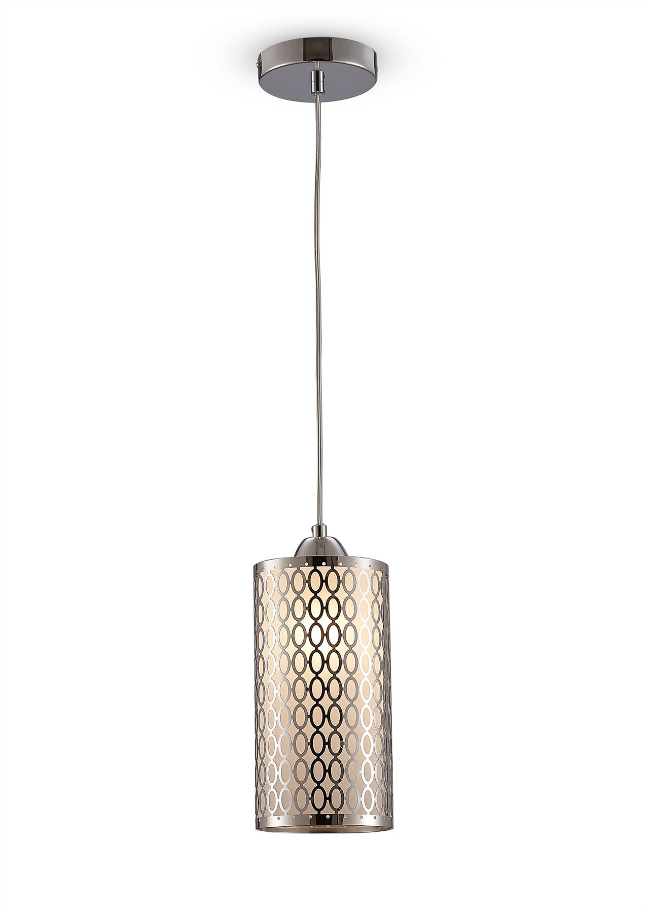 Deco Charon Single Oval Pattern Pendant 1 Light E27 Polished Chrome