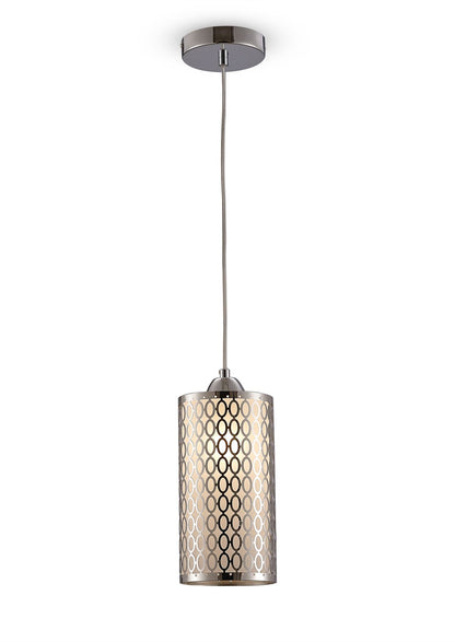 Deco Charon Single Oval Pattern Pendant 1 Light E27 Polished Chrome