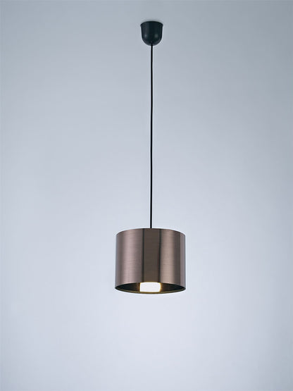 Deco Dako Black Pendant 1 Light E27 with 200 x 150mm Metallic Gun Metal Finish Cylinder Shade, c/w Ceiling Bracket