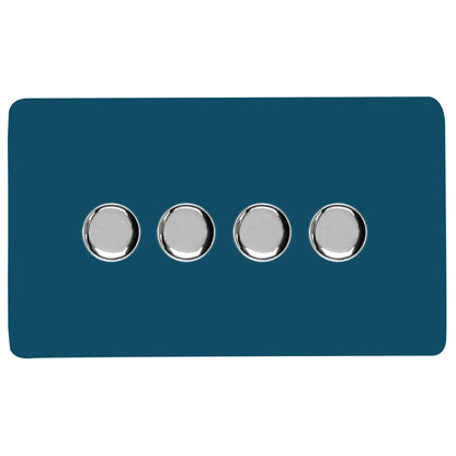 Trendi 4 Gang 2 Way 240V 100w LED Dimmer Screwless Raised Front Plate Plastic Artistic Modern Glossy 10 Amp Chrome Single Electrical Wall Light Switch in Midnight Blue - ART-4LDMMD