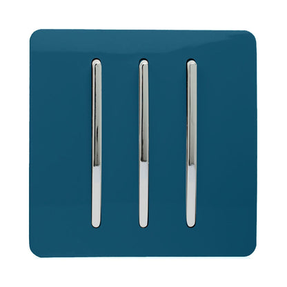 Trendi 3 Gang 2 Way Artistic Modern Glossy 10 Amp Rocker Tactile Light Switch Midnight Blue