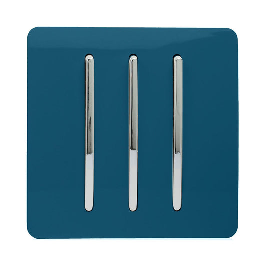 Trendi 3 Gang 2 Way Artistic Modern Glossy 10 Amp Rocker Tactile Light Switch Midnight Blue