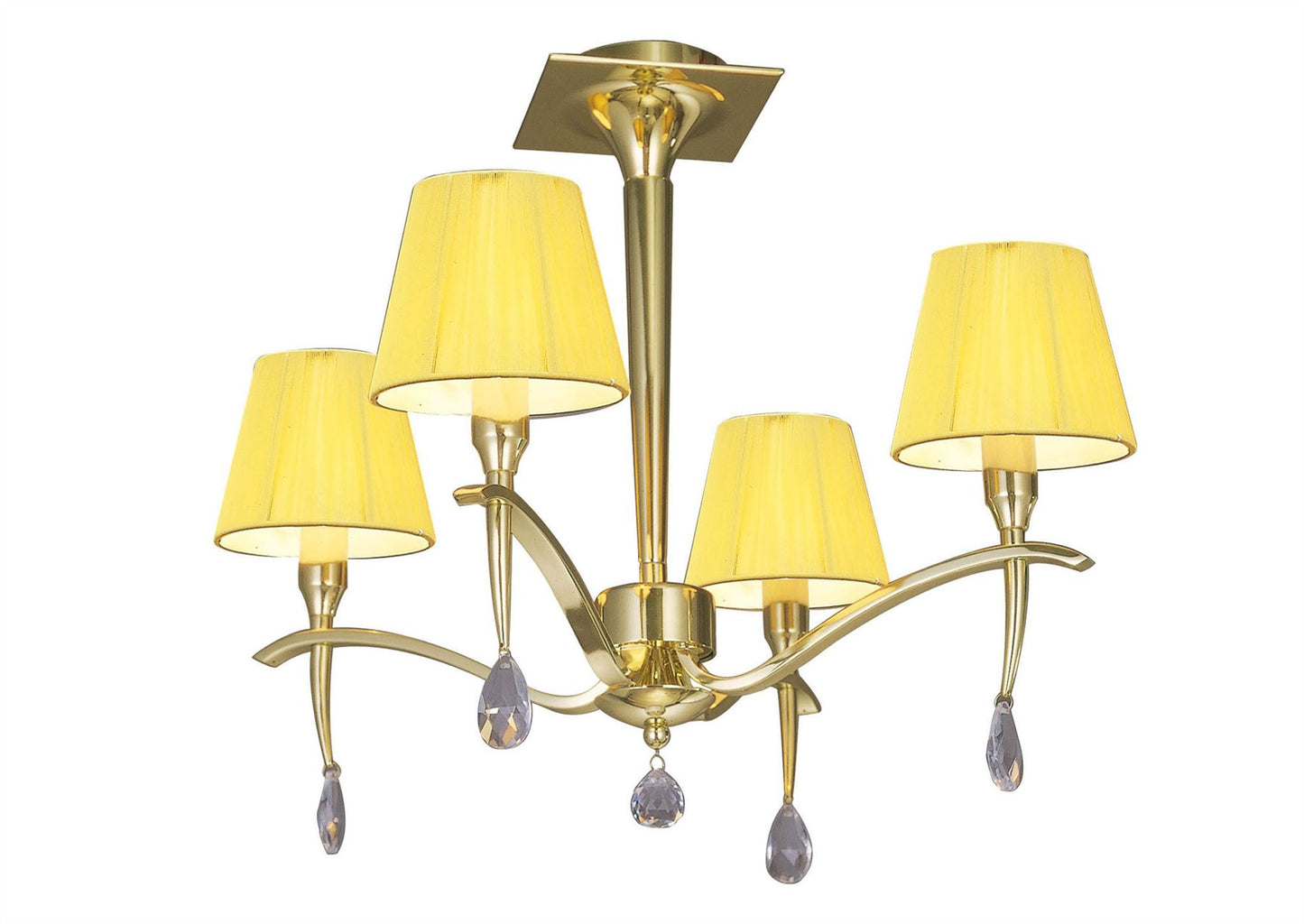 Mantra Siena 55cm Semi Flush Round 4 Light E14, Polished Brass with Amber Cream Shades and Clear Crystal