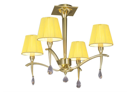 Mantra Siena 55cm Semi Flush Round 4 Light E14, Polished Brass with Amber Cream Shades and Clear Crystal