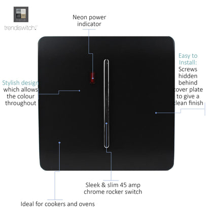 Trendi Artistic Modern 45 A Cooker Light Switch & Neon Insert Black ART-WHS2BK