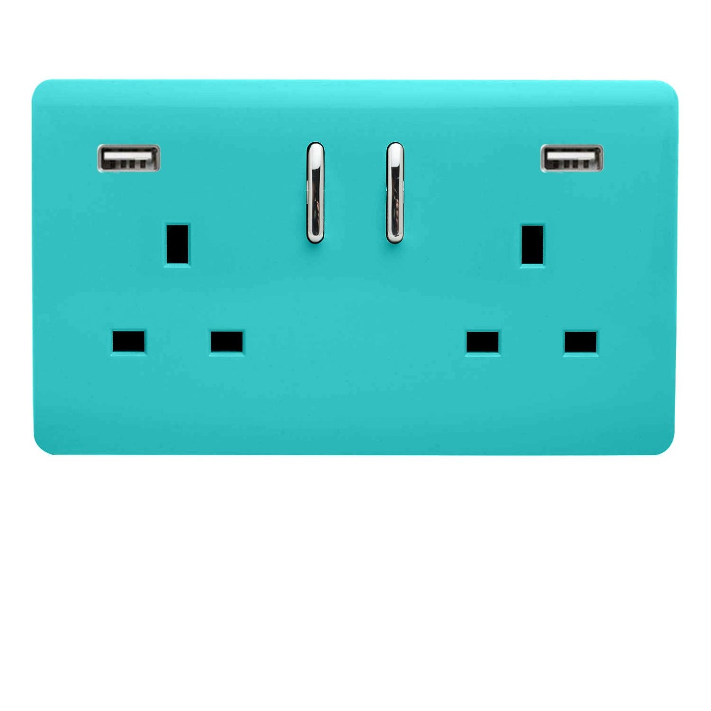 Trendi 2 Gang Artistic Modern Glossy 13 Amp 2 x 3.1mA USB Switched Plug Socket Bright Teal